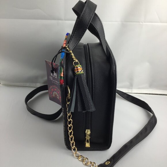 MAHOMA Vegan Leather Mini Satchel Embroidered  Fully Handcrafted Crossbody Bag - Picture 6 of 10